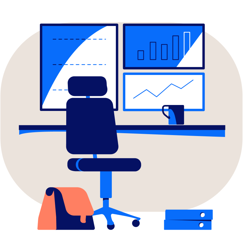 Illustration Schreibtisch mit mehreren Bildschirmen