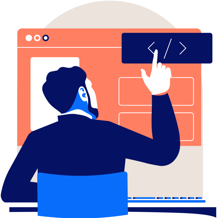 Illustration: Mann an Schreibtisch, der an Whiteboard arbeitet